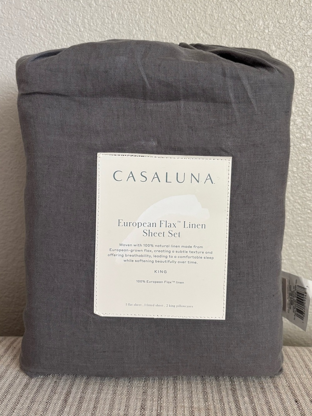 NWT King 100% Linen Sheet Set Dark Gray - Casaluna